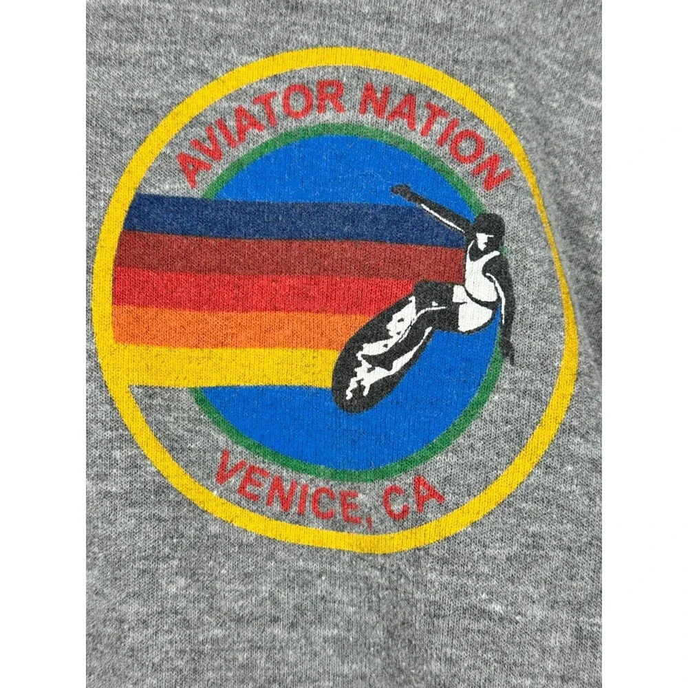Aviator Nation Zip Up Hoodie Medium Gray Venice Ca Rainbow Logo Made in USA - Picture 6 of 13
